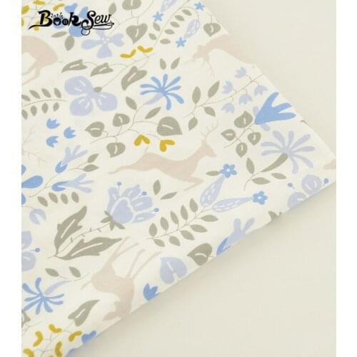 Booksew Home Textile For Patchwork Bedding Cloth Baby Pillow Quilting Blue Flower And Sika Deer Pattern Cotton Twill Fabric