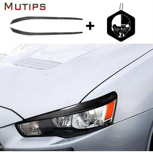 Mutips Carbon fiber Headlight Eyebrow Cover front Headlamp Eyelids Sticker For Mitsubishi Lancer EX Evolution Evo 10th 2008-2014