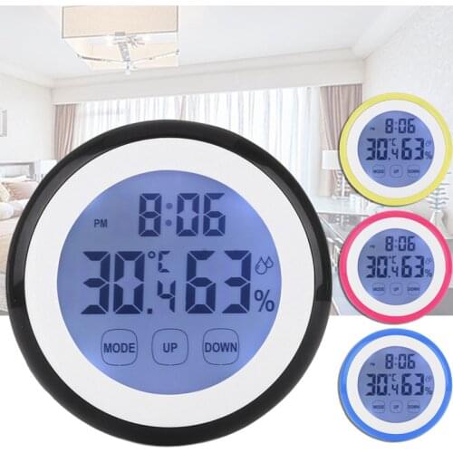 Digital Temperature Humidity Time Function Wall Clocks Backlight For Bedroom Without Batteries 90*90*26mm