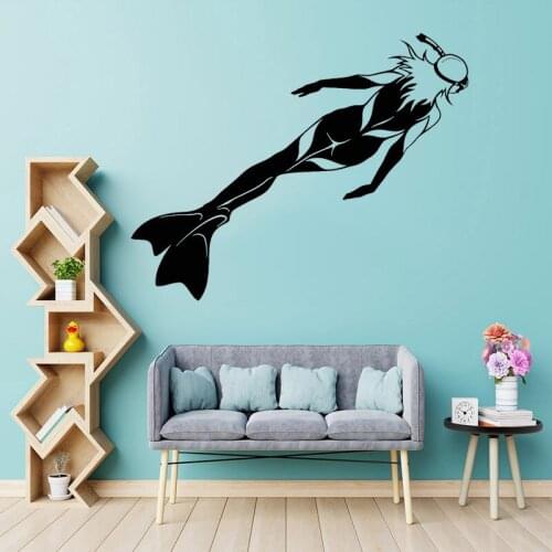 Diver Girl Vinyl Wall Decal Diving Club Decor Woman Art Stickers Scuba Mermaid Mural Bathroom Decoration Waterproof O180