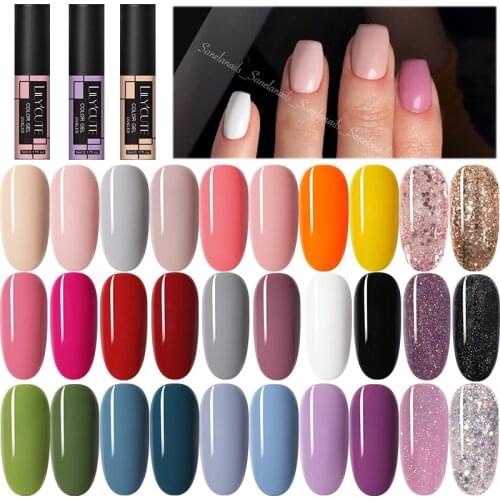 LILYCUTE 5ml Nail Gel Polish Bright Color Semi Permanent Nail Art Gel Base Top Coat UV LED Soak Off Gel Varnish For Beginner