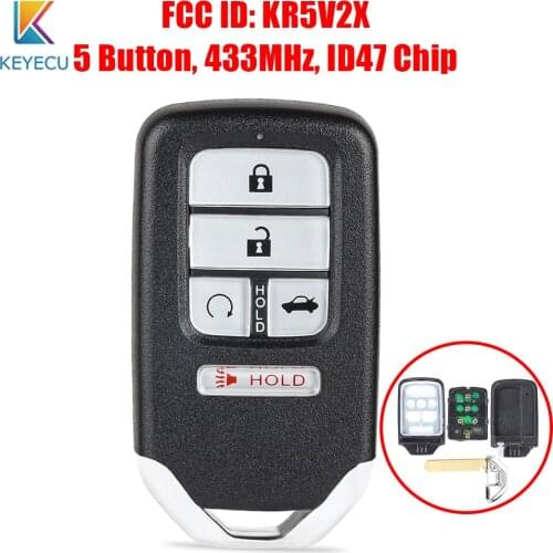 KEYECU FCC: KR5V2X Remote Car Key Fob for Honda Civic 2016 2017 2018 5 Buttons 433MHz with ID47 Chip