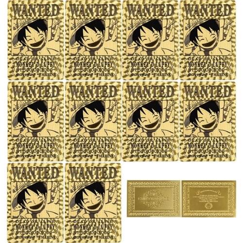 10 Piece Japanese Animation Wanted Card Gold Medal Collection Luffy with Card Holder Boxing Gift Childrens Toy Ornaments