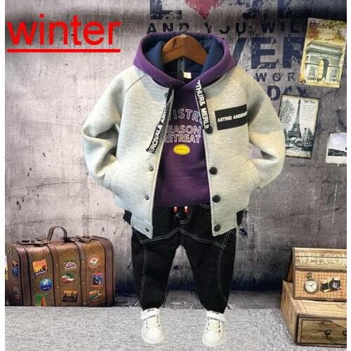 Toddler Boys Clothes Winter Kids Clothes Thickened coat +hoodie + jeans 3pcs Outfit Suit Children Clothing For Boys Clothing Set