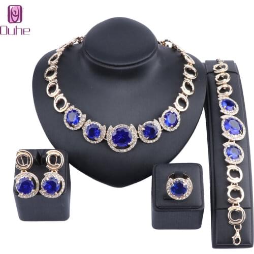 Dubai Gold Color Bridal Zircon Crystal Jewelry Sets Wholesale Fashion African Beads Jewelry set costume Woman Design Wedding