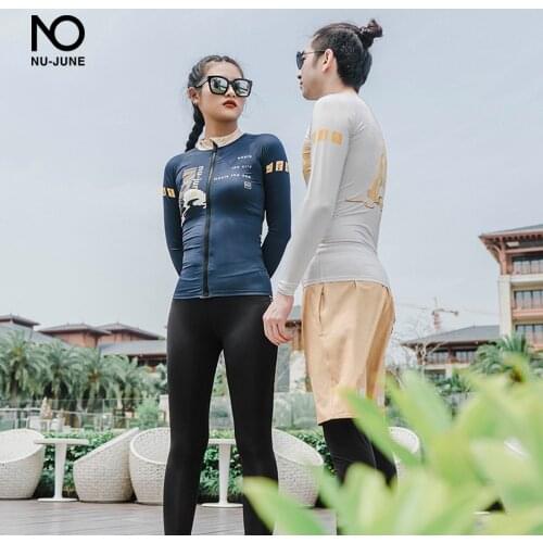 Nu-June Long Sleeve Rashguard Women Men Surfing Suit Rash Guard Swimwear Two Pieces Sports Pants Swimsuit Windsurfing Bathing