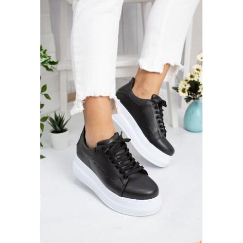 Fashion White Split Leather Women Chunky Sneakers Black Shoes Lace Up Tenis Feminino Zapatos De Mujer Platform Women Casual Shoe