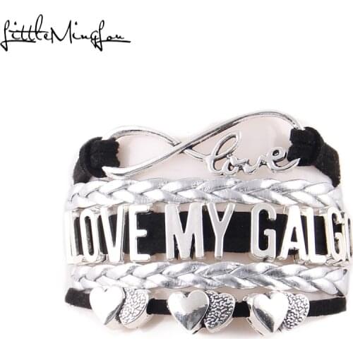 Little MingLou Infinity love I love my GALGO Bracelet Heart Charm leather wrap men bracelets & bangles for women jewelry