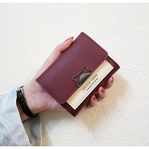 Simple Style Women Girls Leather Trifold Small Wallet Lightweight Compact Snap Closure Credit Card Holder for Travel Shopping