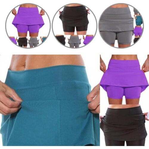 Trendy Side Pockets Double-Layer Women Fitness Shorts Skirt Yoga Shorts Skirt Quick Drying Double-Layer