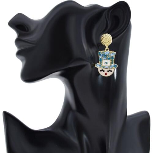 Fashion Novelty Crystal Earrings Blue Rose Red Cartoon Top Hat Villain Enamel Rhinestone Earrings 2021 Trendy Christmas Jewelry