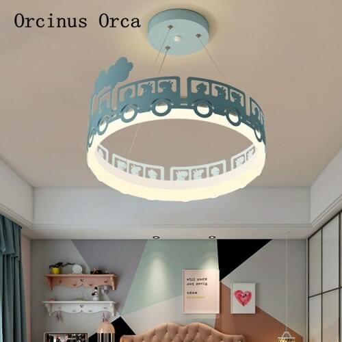 Cartoon creative Blue Train chandelier Boy Girl Bedroom childrens room lamp northern Europe led color Chandelier
