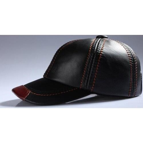 Elderly Middle-aged Male Leather Visor Hat Men Spring Autumn Leisure Genuine Leather Cowhide Cap Man Fashion Outdoor Caps H6923