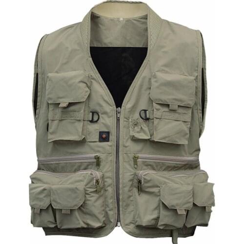 Mens Multifunction Pockets Travels Sports Fishing Vest Outdoor Sports Camping Hiking Climbing Vest Khaki Green Color XXL