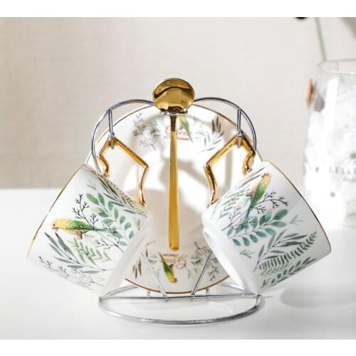 Ceramic coffee cup and plate set European tea set gorgeous golden afternoon flower tea household tea cup and water cup