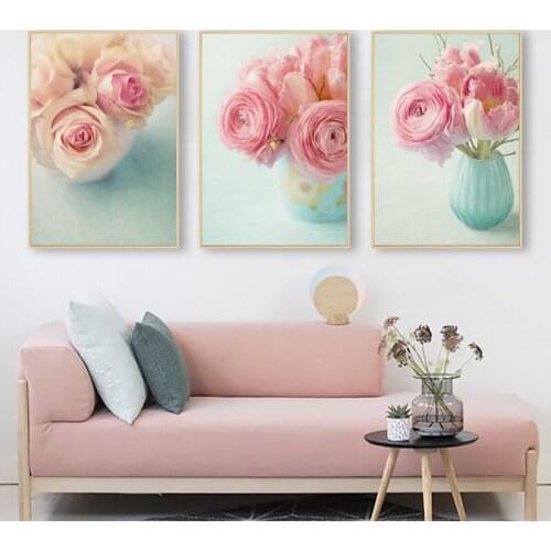 Nordic Decoration Pink Flower Canvas Painting Modern Wall Art Posters and Prints Decorative Picture for Living Room Home Decor