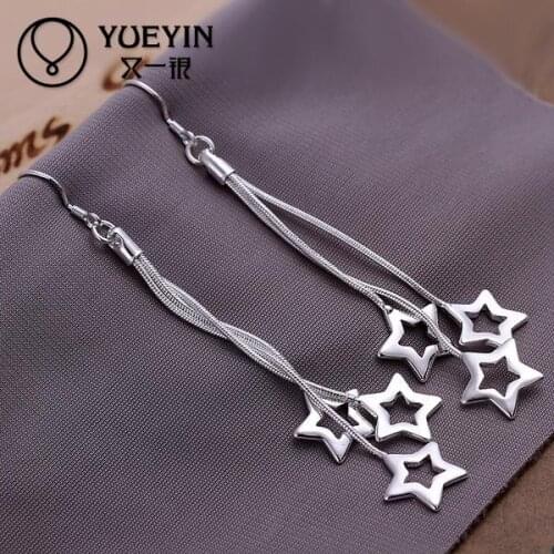 New supplies star shape silver plated drop earrings fashion jewelry high quality dangle earring long earrings E161