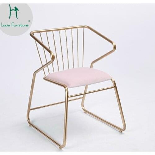 Louis Fashion Dining Chairs Nordic Gold Iron Art Leisure Cafe Flannelette Metal Mesh Red Back