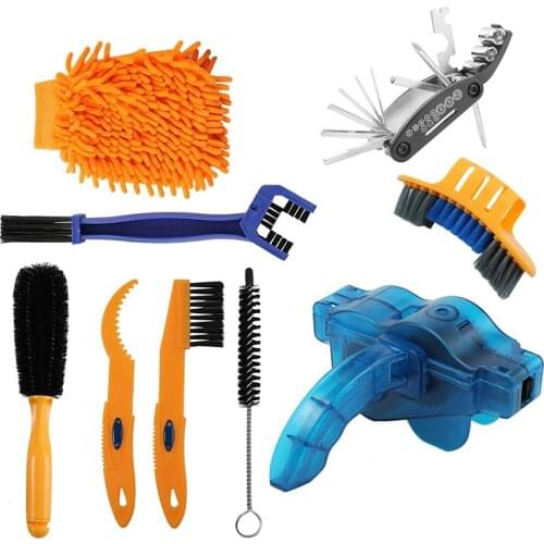 Bike Chain Cleaner Cycling Cleaning Kit Clean Machine Brushes 9In1 Bicycle Brush Maintenance Tool for Mountain, Road, City, BMX
