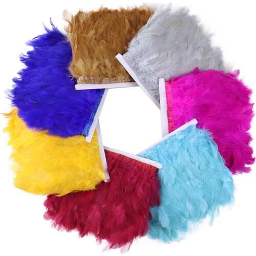 Wholesale 1 meter Dyed Rooster Feather Trims Real Chicken Ribbon DIY Clothing Dress/skirt Sewing Accessories feathers for Crafts