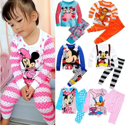 Autumn Childrens Clothing Sets Sleepwear Clothes Kids Minnie Donald Duck Daisy Pajamas Set Baby Girls Pijamas Cotton Pyjamas