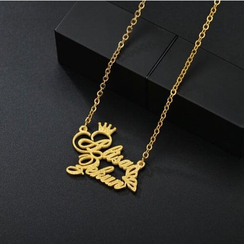 Personalized Couple Crown Name Necklaces Stainless Steel Butterfly Pendants Choker Frosted Necklaces For Girl Women