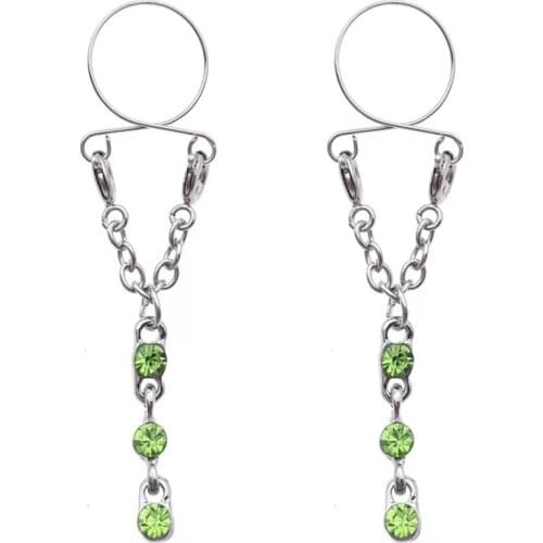 Sexy Green Water Drop Non pierced Clip On Nipple Rings Nipple Crystal Fake Nipple Ring Dangle Adjustable Fashion Body Jewelry