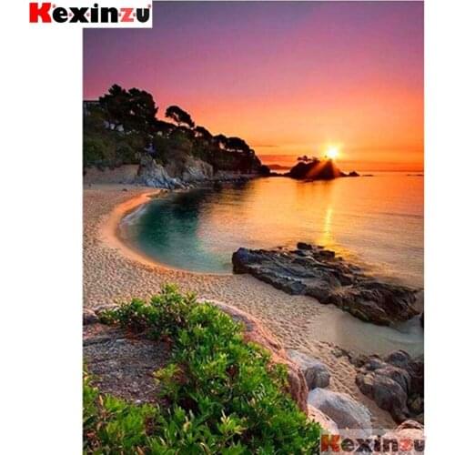 Full Square/Round 5d Diamond Painting-Sunset seaside-3d Embroidery Cross Stitch Mosaic Full Picture Of Rhinestone Decor Y6465