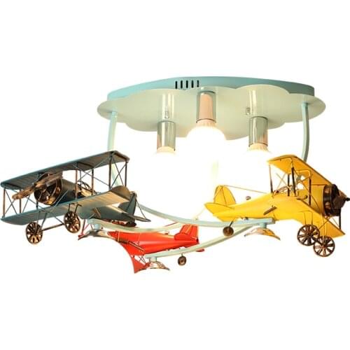 Cartoon color childrens room aircraft ceiling lights boy bedroom lamp Nordic modern glass ball E27 lamps lighting fixtures