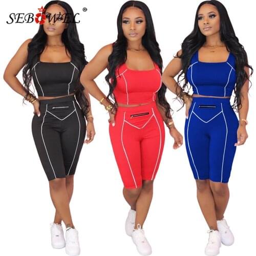 SEBOWEL Casual Woman Stitching Sports Two-piece Suit Tracksuit Female Lady Tank Top Tight Shorts Pants Outfits Clothes Sets S-XL
