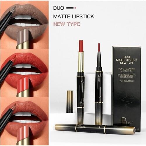 Pudaier 3 Color Lipstick Set for Lip Makeup 2 in 1 Lipstick Waterproof Professional Makeup Matte Lip Tint Cosmetic stick