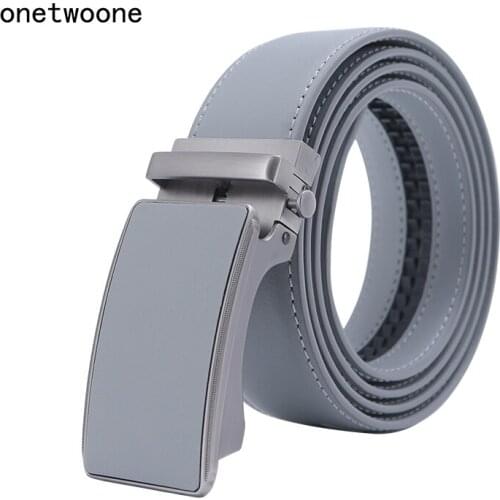 Famous Brand Belt Men Top Quality Genuine Luxury Leather Belts for Men Strap Male Metal Automatic Buckle 3.5cm Gray Belt