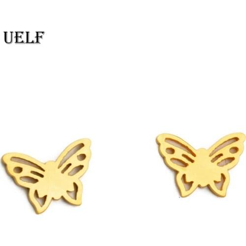 Uelf Stainless Steel Butterfly Earrings Studs Jewelry Lovely Women Earing Cute Animal Christmas Earrings 2019 for Child Kids