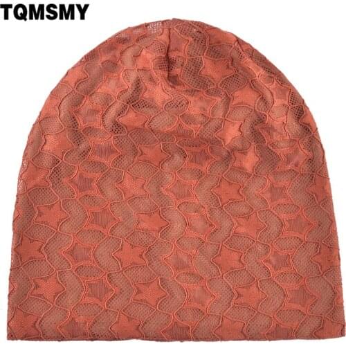 Autumn and spring Turban cap Double layer beanies women Soft cotton hat Casual Lace beanie Solid color gorros Hip Hop bonnet