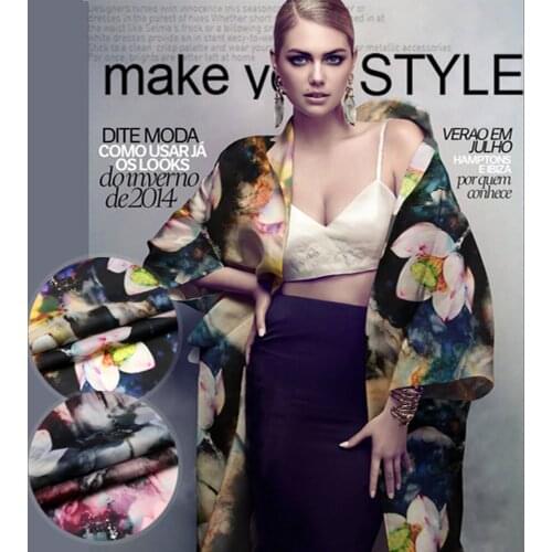 PRINT SILK ORGANZA SATIN FABRIC 135cm width 14momme Silk Tissue Soie Green Lily Flower Designs