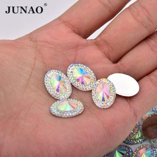 JUNAO 13*18mm 18*25mm AB Crystal Rhinestone Oval Shape Flat Back Stones and Crystals Glue On Strass Diamond For Clothing Crafts