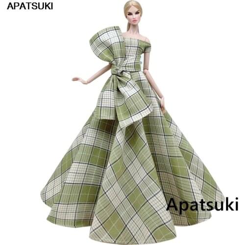 Light Green Plaid High Fashion Wedding Dress for Barbie Doll Outfits Bowknot Clothes Evening Dresses Party Gown 1/6 Accessories