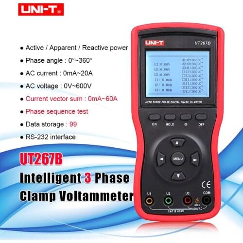 UNI-T UT267B Digital Intelligent Three Clamp Phase Voltammeter, Phase Sequence Measurement Data Storage Detection Rate