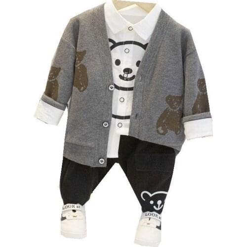Spring Autumn Children Cotton Clothes Baby Boys Cartoon Shirts Jacket Pants 3Pcs/sets Infant Out Kids Fashion Toddler Tracksuits