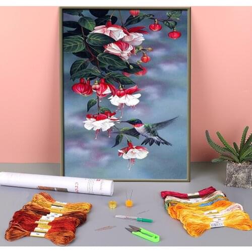 Landscape Flower Printed Water-Soluble Canvas 11CT Cross Stitch Patterns Embroidery DMC Threads Handiwork Craft Sales