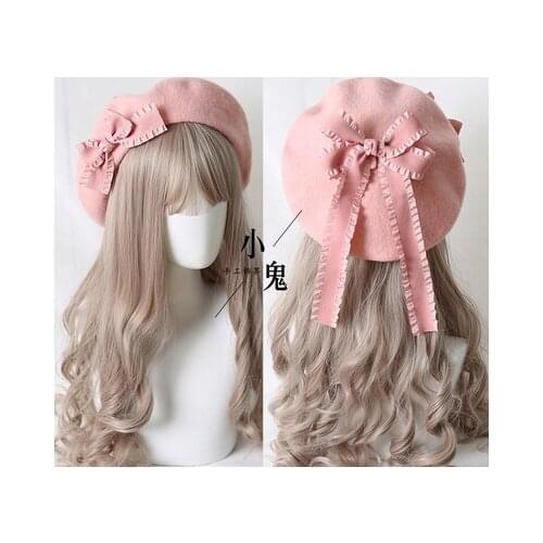 Japanese sweet and cute beret lolita hand-made bow autumn and winter warm retro woolen painter hat