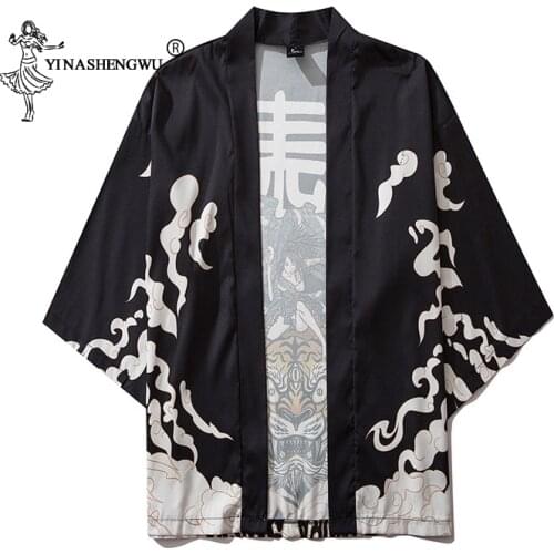 Yukata Haori Japanese Tiger Kimono Cardigan Men Samurai Costume Asian Clothes Kimonos Jacket Mens Shirt Yukata Beach Coat Tops