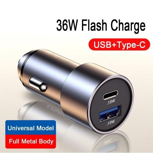 Car Cigarette Lighter USB Charger Alloy Dual USB Suitable For Apple 12 Charger Flash Charge PD Fast Charge 36W ChargingHead