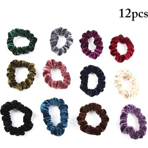 12PCS Velvet Scrunchie Solid Color Velvet Elastic Hair Band Hair Tie for Women Girls Headwear Hairband Hair Accessories