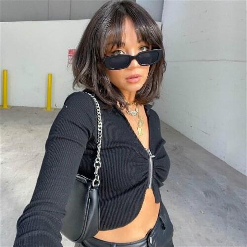 2021 New Autumn Rib Knit Zipper Blouse Shirt Women Solid Color Long Sleeve V Neck Crop Tops Sexy Vintage Casual Knitwear Female