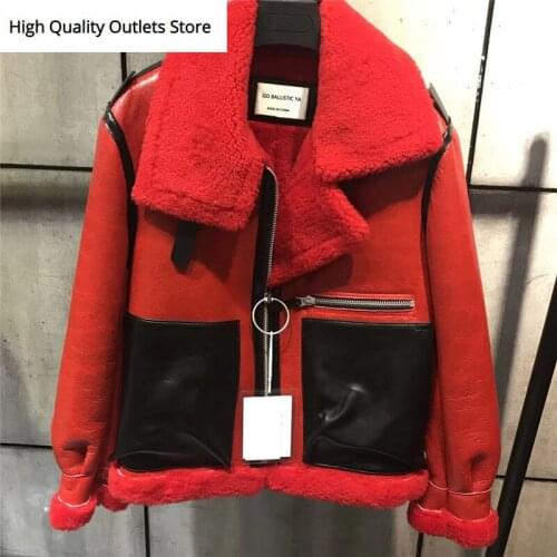 Women suede leather jacket ladies sheepskin jacket shearling jacket