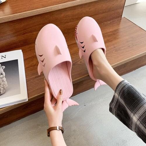 Closed Toe Half Slippers Womens Hole Shoes Trendy Shark Slippers Interior Home Summer Outdoor Wear 2021 New Sandals Size 45
