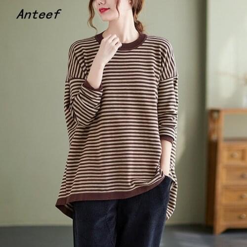 Anteef korean fashion long sleeve oversized knitted tops causal loose spring autumn pullover sweater clothes women sweaters 2021