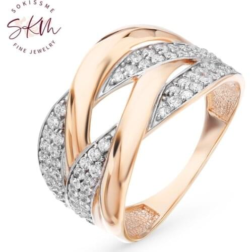 SKM Flower rings for women moissanite rings 14k rose gold Engagement rings designer Anniversary Fine Jewelry