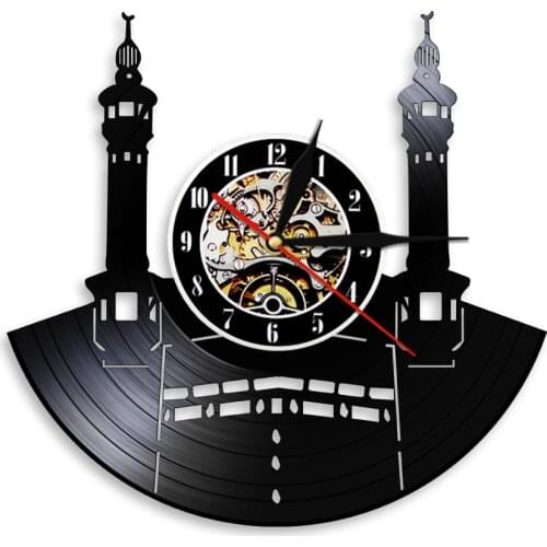 Famous City Mecca Vinyl Record Wall Clock Islamic Culture Wall Clock Vintage Wall Decor Kaba Muslim Architecture Wall Watch